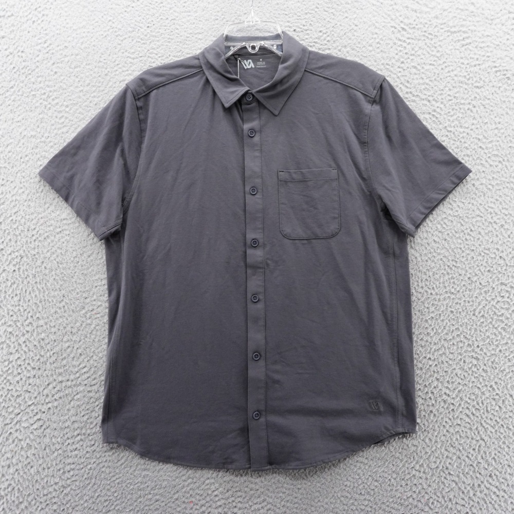 VRST Mens Medium Refined Knit Button Down Shirt Charcoal Gray Short‎ Sleeve NEW